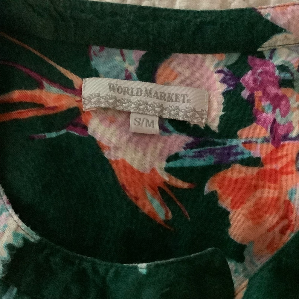World Market long sleeve dress, size S-M. Hunter green with florals. - Picture 4 of 5